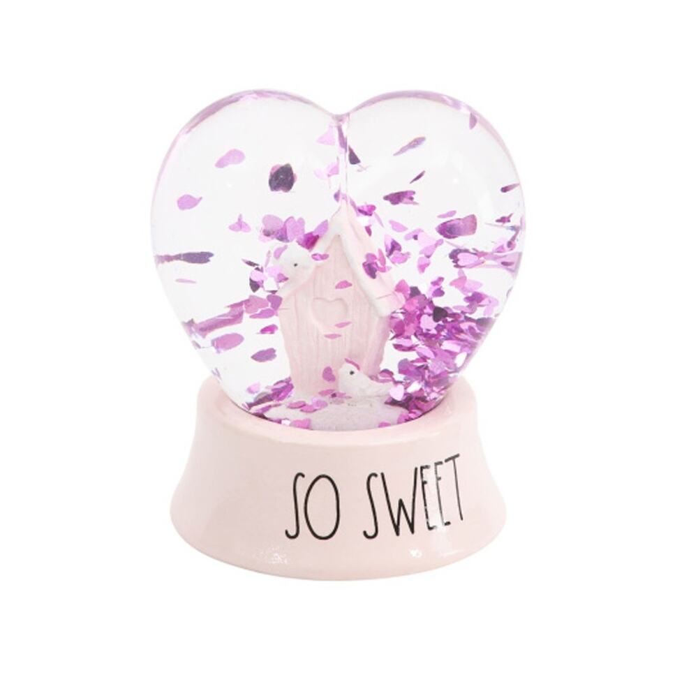 Rae Dunn Snow Globe SO SWEET by Magenta Heart Shaped Pink Purple Birdhouse